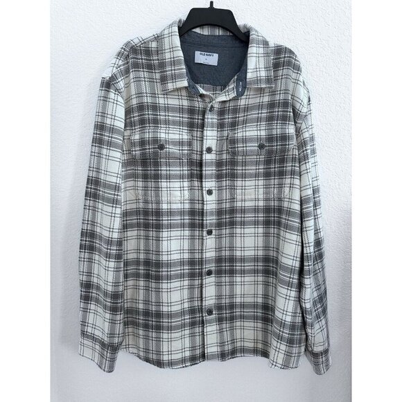 Old‎ Navy Women's Grey Plaid Shacket Jacket Cotton Shirt XL Cottagecore Warmth - Picture 4 of 13